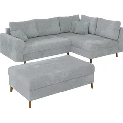 ECKSOFA inkl. Hocker Sigurd Hellgrau Chenille - Ottomane rechts