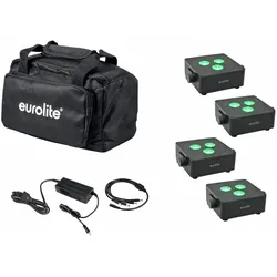 Eurolite Set 4x AKKU IP Flat Light 3 sw + Ladenetzteil + Soft-Bag (8 W, LED), Scheinwerfer, Schwarz
