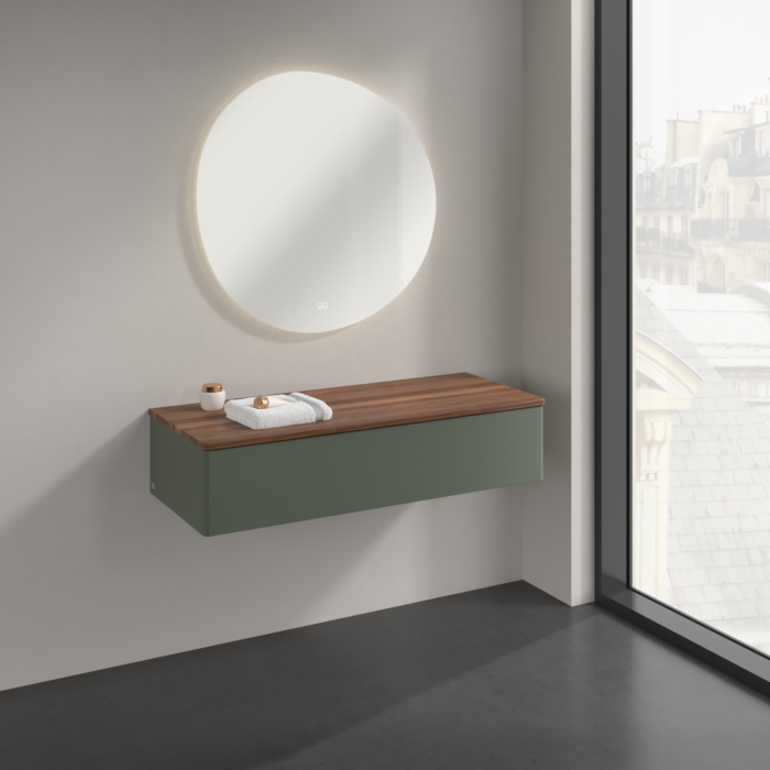 Villeroy und Boch Antao Sideboard K41002HL 120x26,8x50cm, Waschbeckenplattenfarbe warm walnut, leaf green matt lacquer