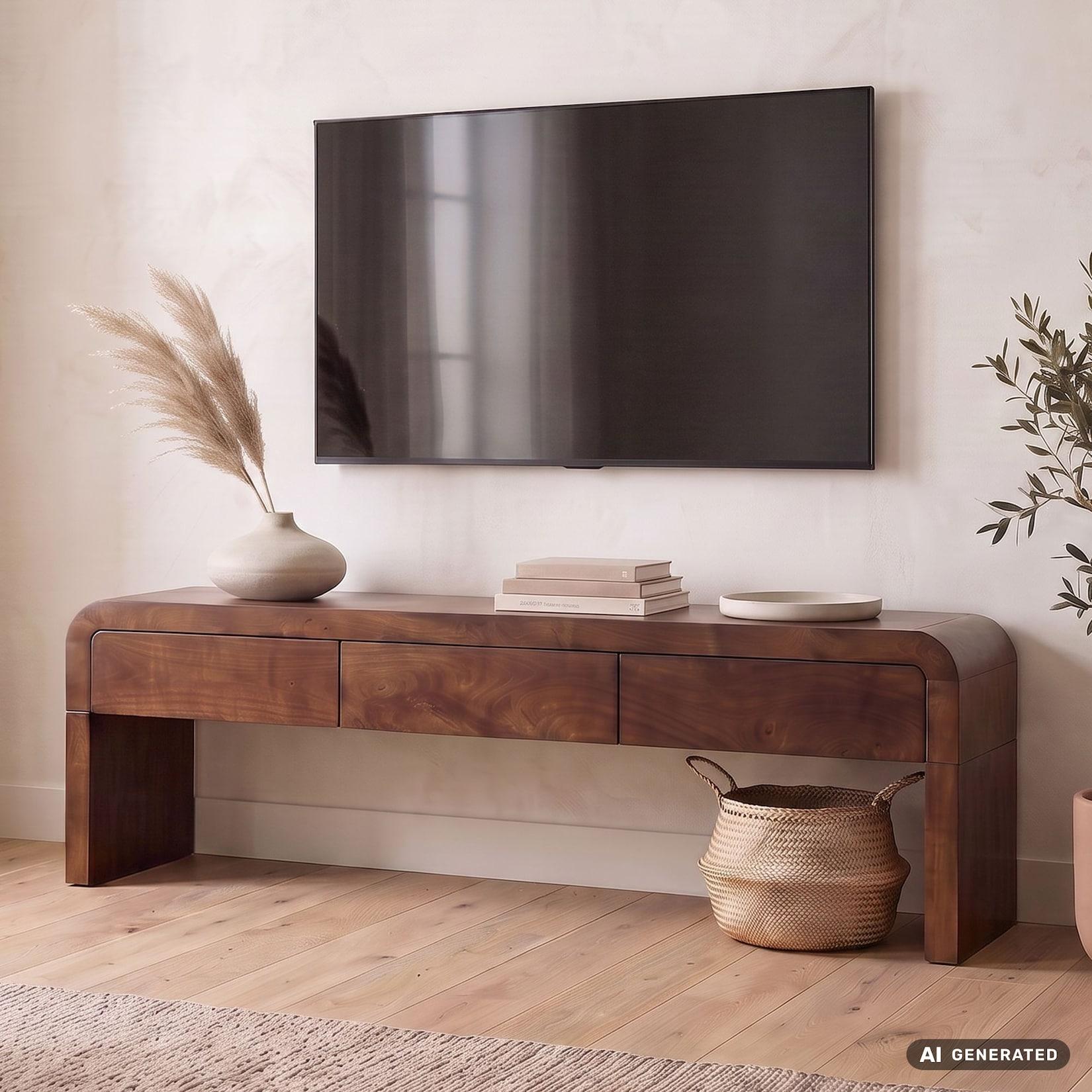 TV Board 70 Zoll Kommode Lowboard Fernsehschrank Massivholz 160cm Schubladen
