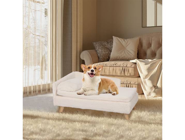 Lit surélevé pour animaux de compagnie, lit nordique avec coussin confortable et imperméable, canapé-lit pour animaux de compagnie avec pieds en bois robustes pour petit chien chaton