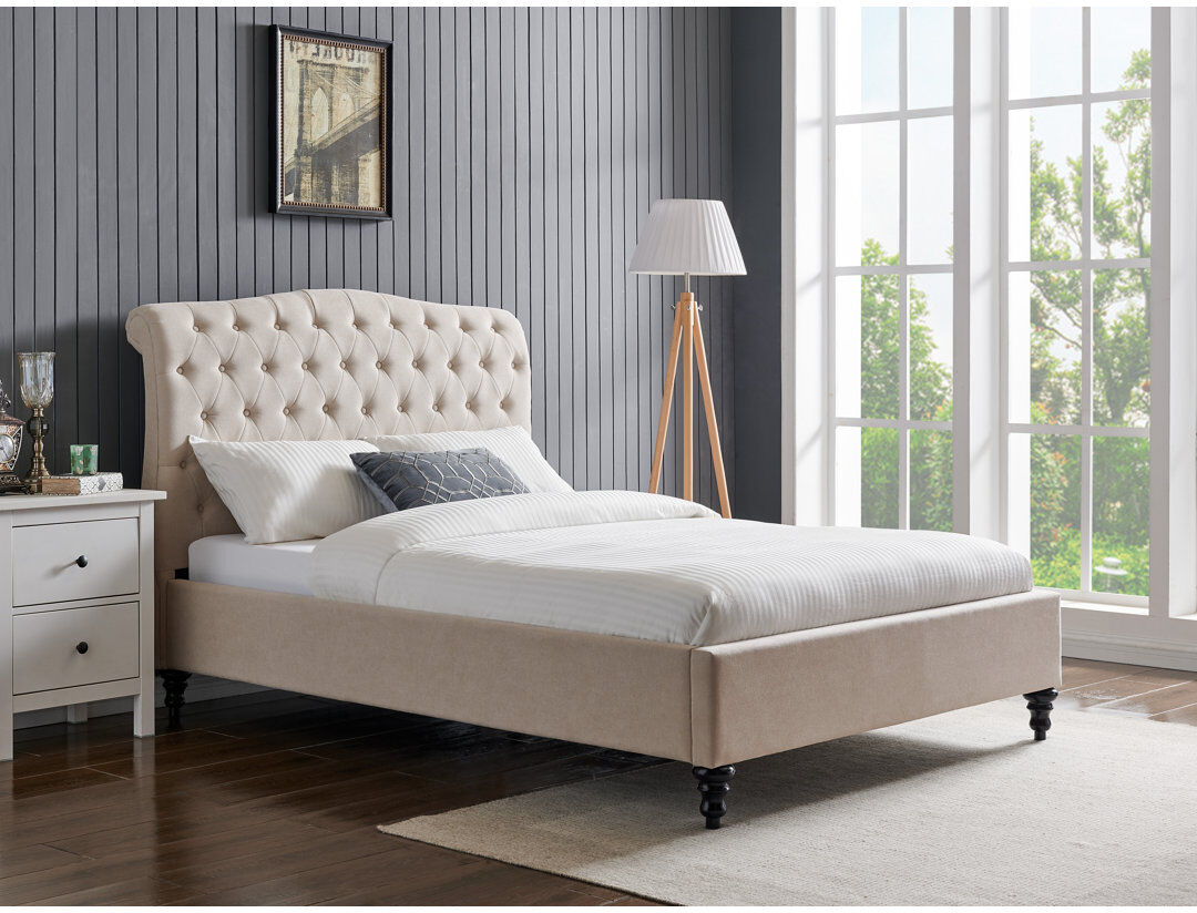 Three Posts Fairfield Upholstered Velvet Sleigh Bed Natural Super King (6')