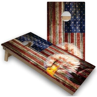 Skip's Garage Solid Wood Cornhole Boards - American Flag Eagle Design