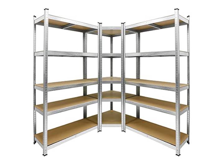 ECD Germany Regalsystem 3er Set, 2 Lagerregale 180x90x40 cm mit Eckregal 180x70x40 cm, verzinkt Metallregale 15 Böden aus MDF Holz, belastbar bis 750kg/Regal, Schwerlastregal Steckregal Kellerregal