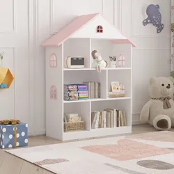 Kinderregal Vipsali 107x83x30 cm Weiß/Rosa [en.casa]