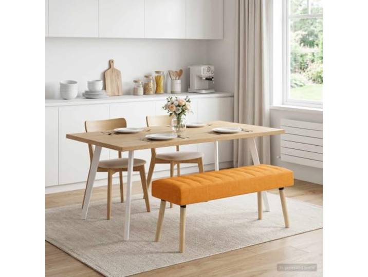 VIHHQGC Kanalgepolsterte Bank Dunkelgelb 110x40x46 cm Stoff Sitzbank Holzwerkstoffrahmen, Schaumstoffpolsterung, konische Beine aus Gummibaumholz, pflegeleichter Stoff, für Schlafzimmer,