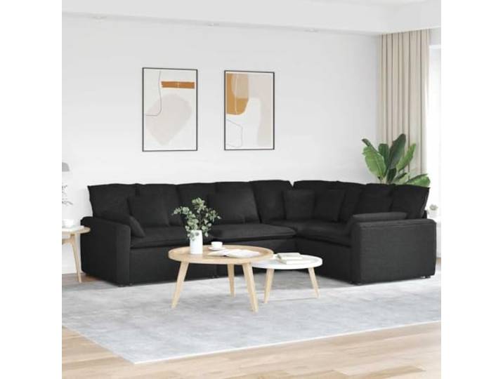 HKQWPBF Modulares Sofa mit Kissen Stoff Schwarz 4 Teile mit Metallrahmen Schaumstofffüllung, Textilene Sitzflächen, flexible Anordnung, langlebig, vielseitig, Wohnzimmer