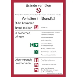 Aushang, Brandschutzordnung Teil A gem. DIN 14096 - Gebäude ohne Brandmeldeanlage - 210x297x1.5 mm Kunststoff nachleuchtend