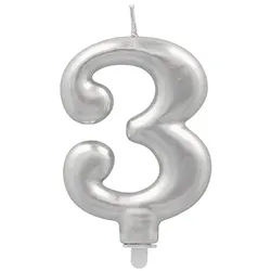 Papstar 12 Zahlenkerzen mit Halter 7 cm silber "3"