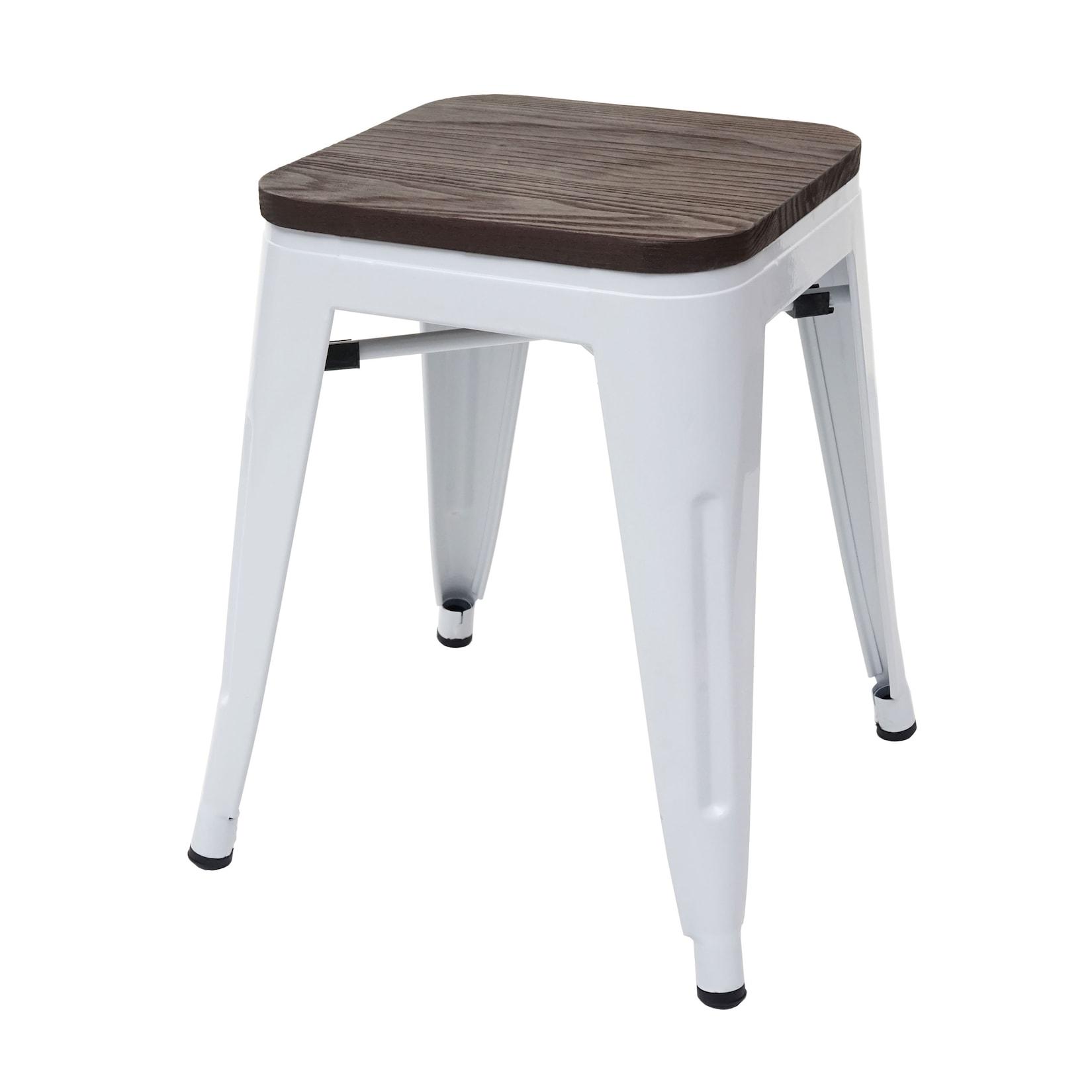 Hocker MCW-A73 inkl. Holz-Sitzfläche, Metallhocker Sitzhocker, Metall Industriedesign stapelbar ~ weiß
