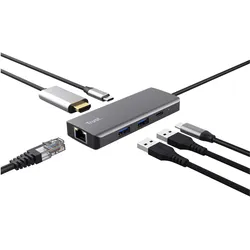 Trust Dalyx 6-in-1 Multiport Adapter (USB-C, 6 Ports), Dockingstation + USB Hub, Silber