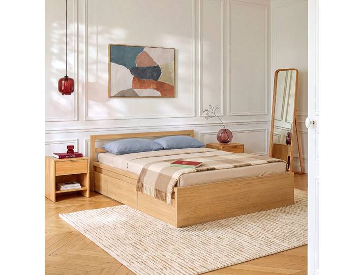HABITAT - Cadre de lit 160 x 200 cm avec rangements en chêne - Naturel - Adams