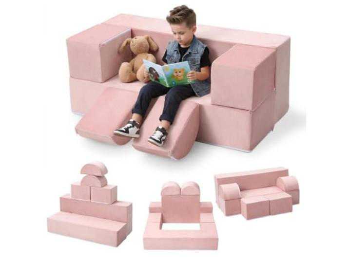 WEJIUAFB Spielsofa Kinder 6-Teilig, modulares Schaumstoff Sofa, 100×40cm Modulare Schaumstoffblöcke für Burg, Ballbecken; Elastischer Schaum;stoßschützend; fördert Fantasie & Motorik