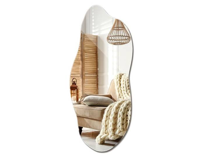 Miroir asymetrique organique moderne 35 x 80 cm miroir mural decoratif pour salle de bain et interieur