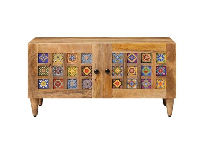 KTHLBRH Couchtisch, Natur, 80 x 50 x 40 cm Massives Mangoholz, 2 Scharniertüren, großer Stauraum, einfache Montage