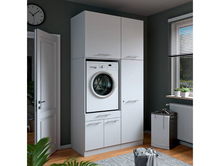 Hauswirtschaftsraum Set Q 118cm Weiß/Weiß