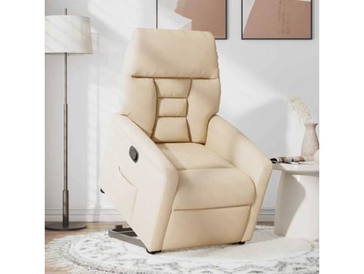 Relaxsessel mit Aufstehhilfe Beige Mikrofasergewebe Elektromotor,manuelle Liegefunktion 135 Grad,Grif rechte Seite,Holz-Metall-Rahmen,breite Armlehnen