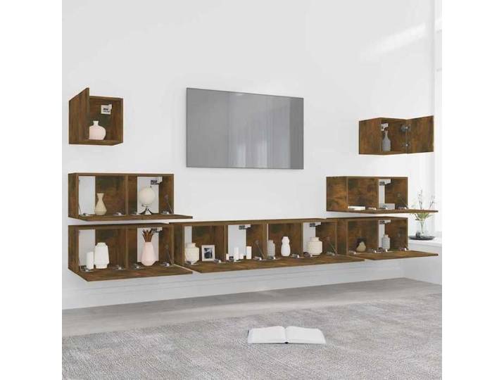 Black Month Ensemble de meubles TV 8 pcs Chêne Fumé en bois d'ingénierie Armoire de Télévision Design rectangulaire idd82m