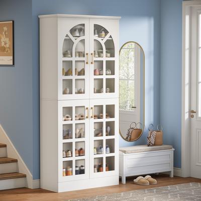 YUZHOU 8-Tier Tall Shoe Cabinet with Doors & Led Lights and Adjustable Shelves