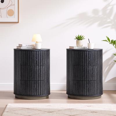 ACCOHOHO "24"" Tall Fluted Nightstand Set of 2, Round Side Table for Bedroom"