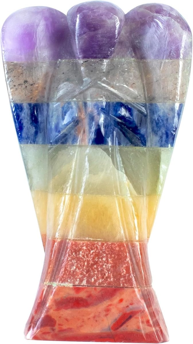 Mini Engel Beeldje van Zeven Chakra Edelstenen - Handgesneden Kristal Healing Figuur