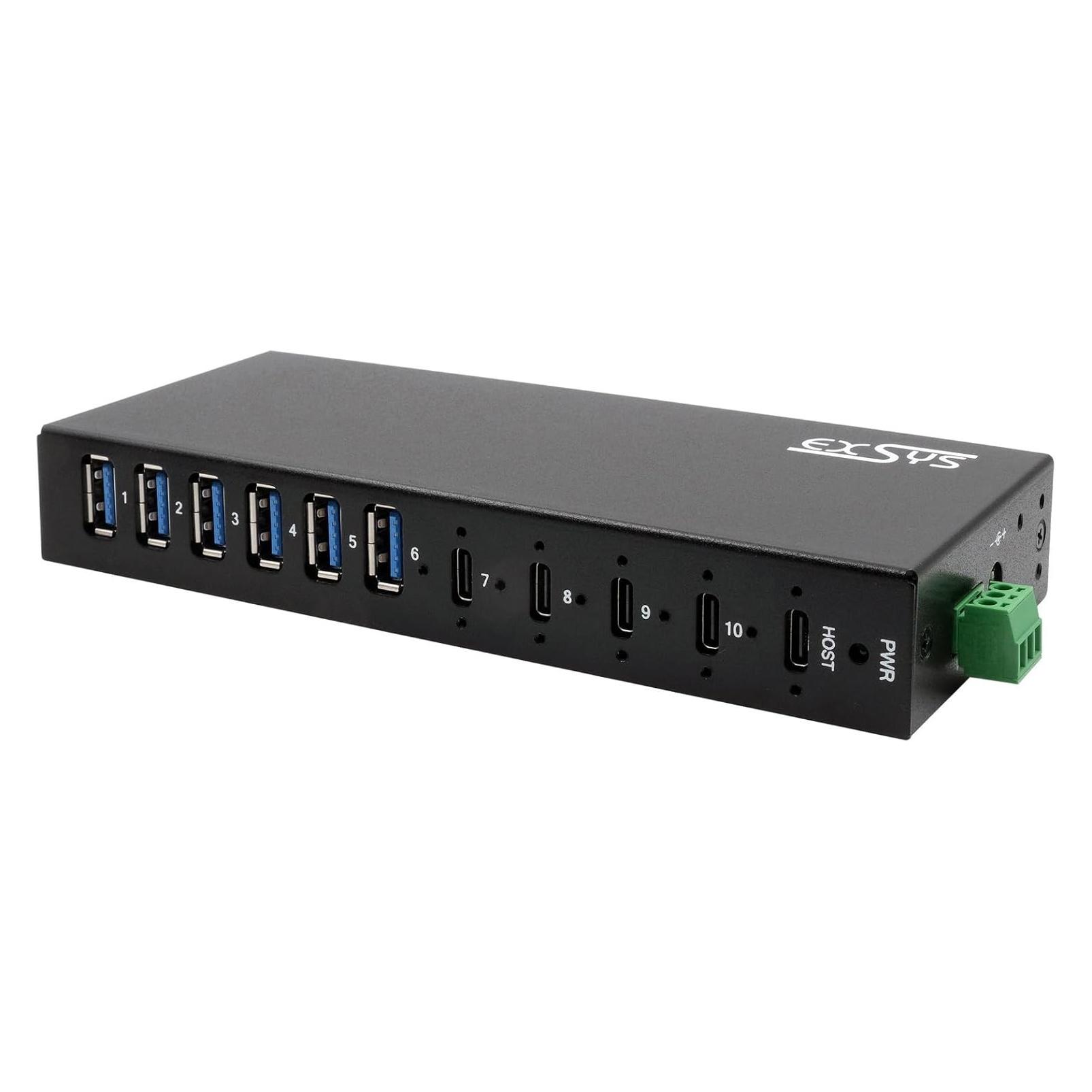 Exsys Industrial USB 3.2 Gen 2x1 Hub 10-Port (USB-C, 10 Ports) (EX-12290HMS)