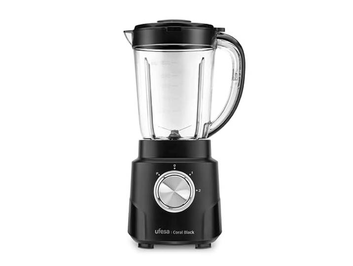Ufesa Coral Black Blender, 600W Vermogen, 1,5L Glazen Kan, 4 Verwijderbare Roestvrijstalen Messen, 2 Snelheden + TURBO