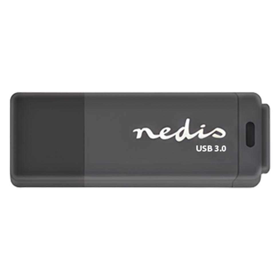 Nedis USB-3.0-Flash-Laufwerk - Kompakten USB-Stick - 128 GB - Lesen mit 80 Mbit/s - Schreiben mit (128 GB) (FDRIU3128BK)