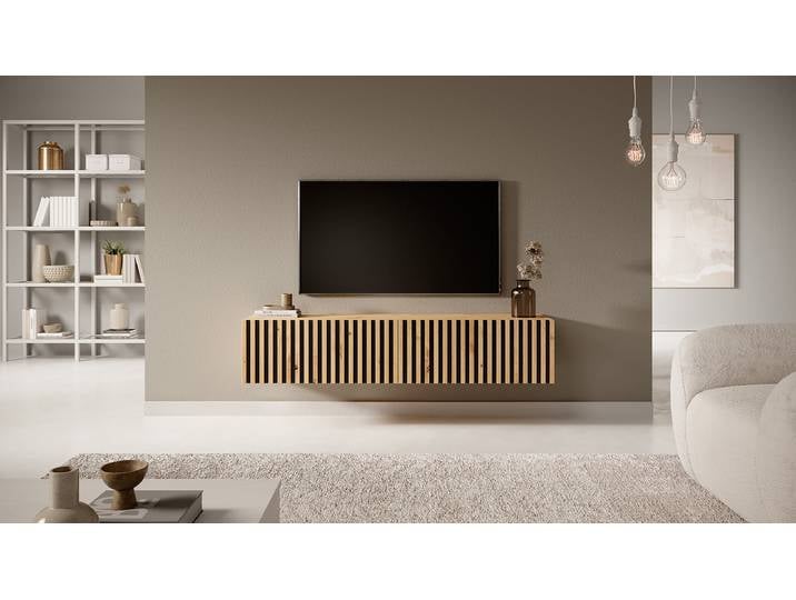 Meuble TV mural Telire Panneau de particules revêtu Marron/Imitation chêne 139cm