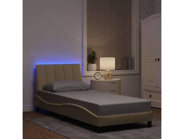 Cadre de lit adulte - vidaxl - Crème - 90x190 cm - Tissu polyester - 1 place - À lattes - Coussin de tête de lit