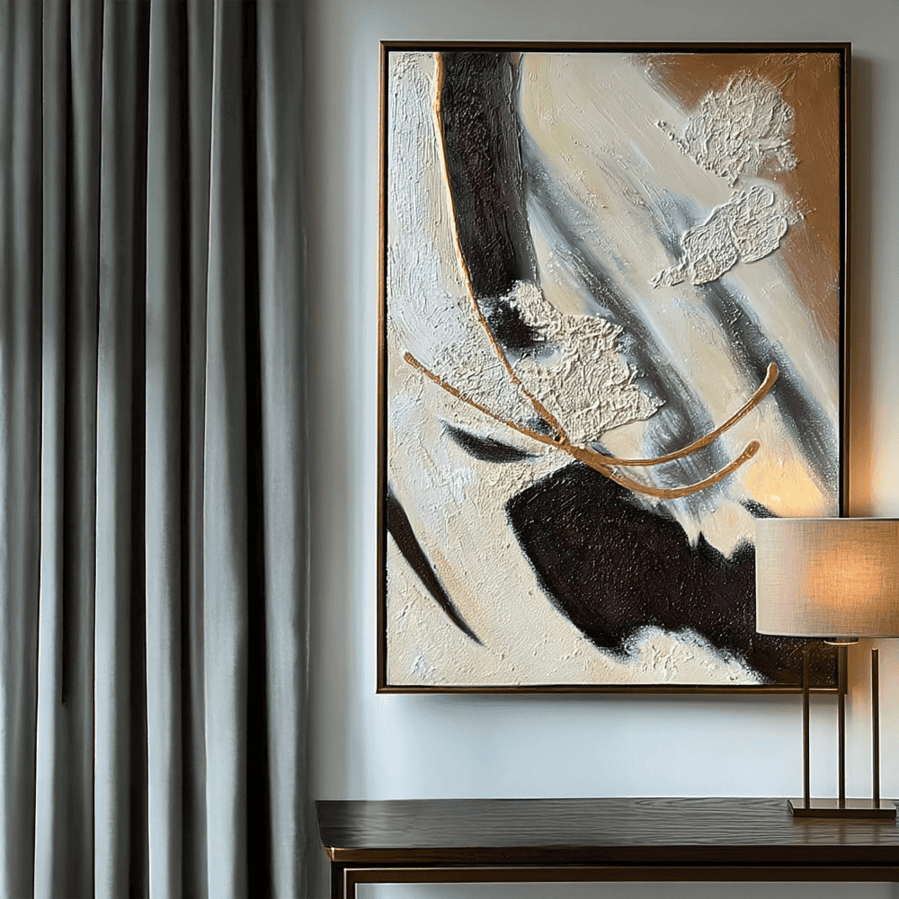 Verona Cream, Chocolate & Bronze Abstract Paint Brush Effect Textured Canvas Wall Art