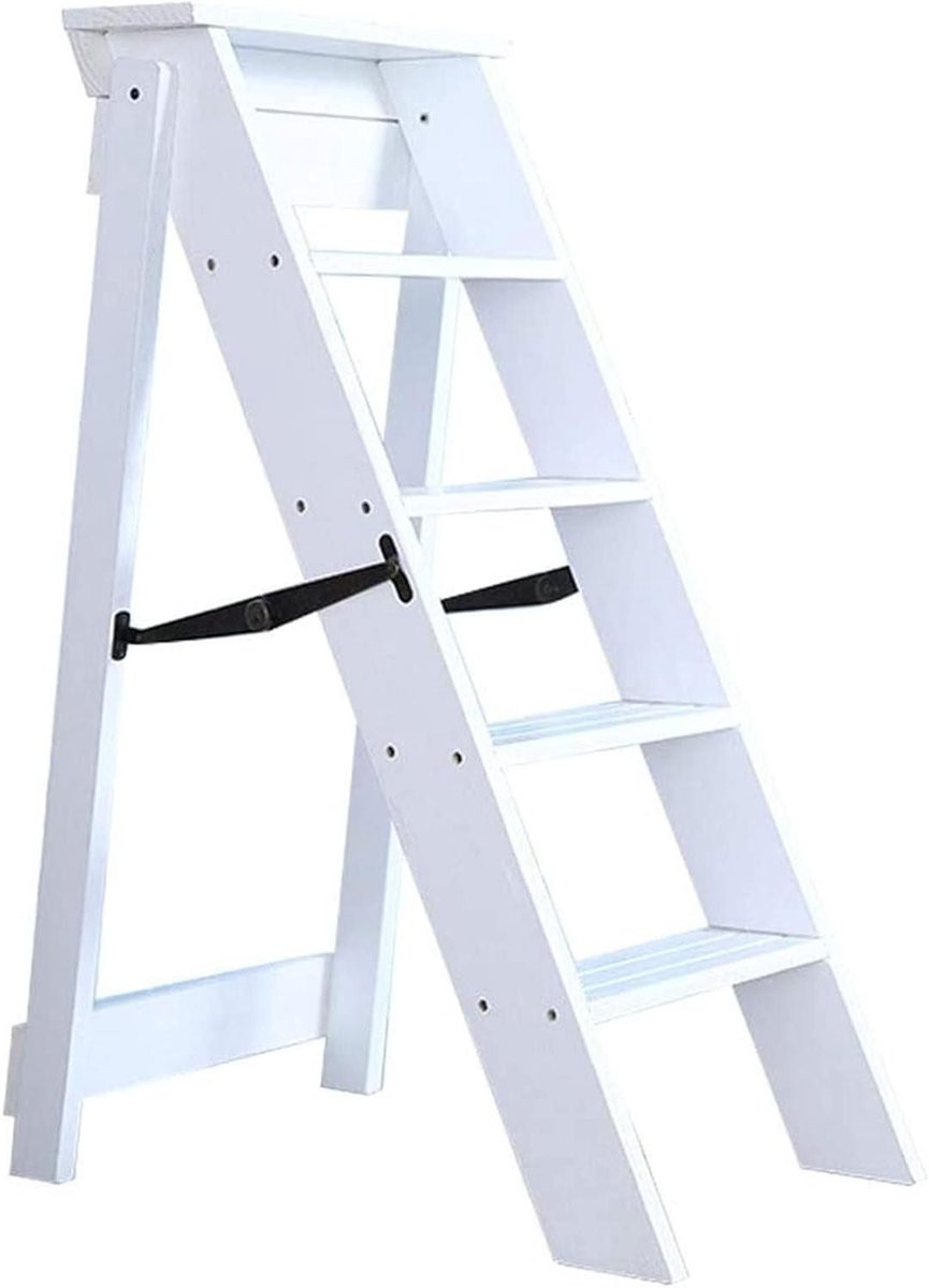 Opvouwbare houten stapkruk met 5 treden - Groen - Veelzijdige 3-in-1 ladderstoel