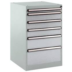 Manuflex SP1107.9006 Schubfachschrank BASETEC Stationär, Nutzhöhe 700 mm mit 6 Schubfächern, in alusilber ähnlich RAL 9006