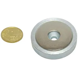 5 Topfmagnet mit Bohrung und Senkung, Neodym 40 mm | 58,2 kg | verzinkt, Neodym, Stahl, silber
