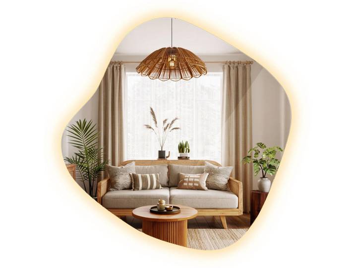 Tulup LED Spiegel 67,6 x 67 cm Asymmetrisch Warmweiß 3000K, Transparent, Glas, Organisch, 67.6x67x0.4 cm, Spiegel, Wandspiegel