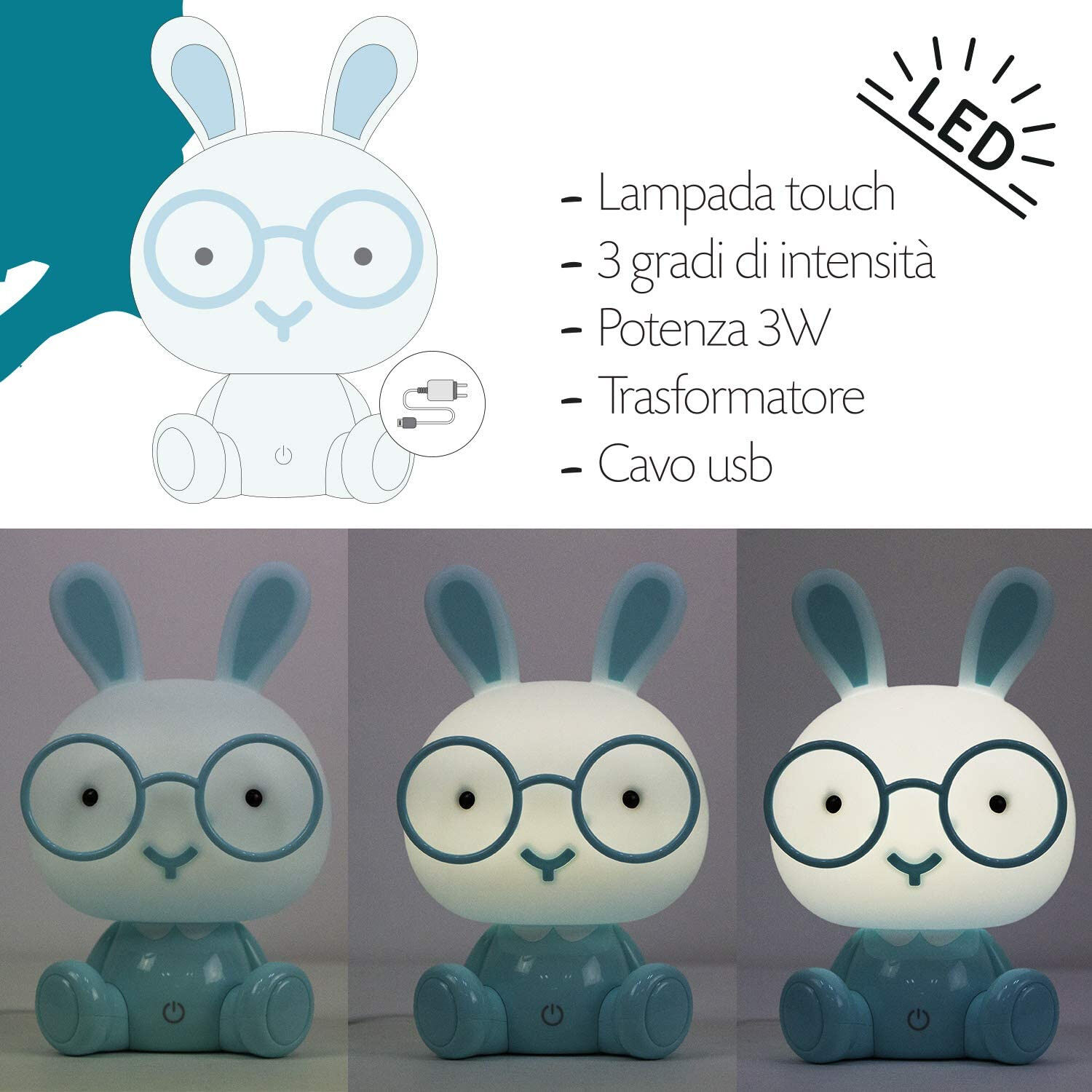 Dreamland Bunny Lampada Led Da Cameretta Coniglietto Azzurro