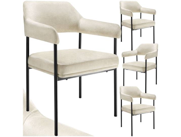 Armlehnstuhl Doé, gepolstert, Stahlbeine - Samtoptik off-white, 4er Set