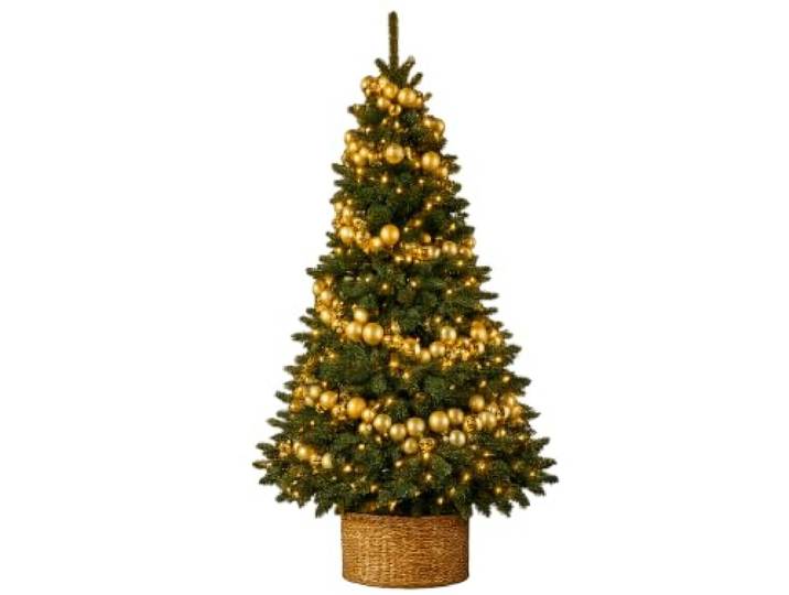 LAALU Künstlicher Weihnachtsbaum 180 cm – KÖNIGSGOLD II geschmückt mit 240 Weihnachtsbaumschmuck inkl. Ständer