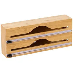 Relaxdays Folienspender, 2 Rollen, Schublade, Bambus, HxBxT: 14 x 33 x 7 cm, Folienschneider Küche, Folienhalter, natur