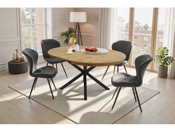 Essgruppe JOCKENHÖFER GRUPPE Olbia/Düren, Sitzgruppe (Set, 5-tlg., 1 Ausziehtisch und 4 Stühle) , braun (tisch wildeiche, stühle anthrazit), Butterfly-Auszug, Tisch Wildeiche, Stühle anthrazit, Sitzmöbel-Sets, Essgruppe, Tisch mit Butterflyauszug, 120-160 cm, Wildeiche