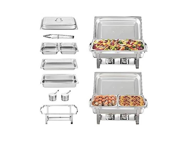 8QT 2er-Pack Chafing Dish-Buffet-Set, Edelstahl-Chafer mit 2 großen und 4 halbgroßen Pfannen, rechteckiger Catering-Wärmerheber mit Deckel Für Heimwerkerprojekte