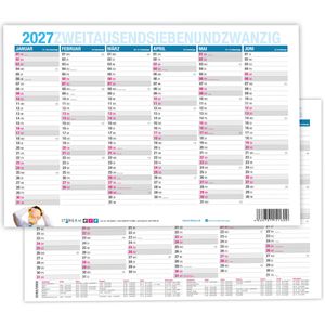 itenga Tafelkalender 33104452, mit Ferienübersicht, aus 350 g/m² Karton, 6 Monate = 1 Seite, A5, Jahr 2027