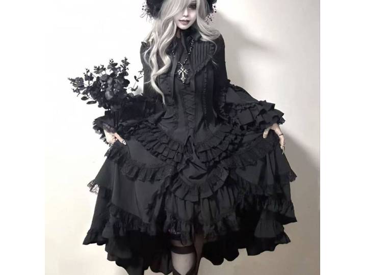 Robe de style gothique sombre Heavy Industries Lolita Ji avec manches et jupe, ensemble Dopamine pour femme