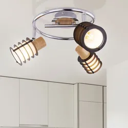 Deckenleuchte Metall Holz Esszimmer Designlampe Spotrondell Chrom schwarz braun Deckenlampe Wohnzimmer, aus Glas, bewegliche Spots, 3x E14 max. 40W, 25 cm