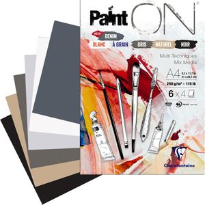 Clairefontaine Zeichenblock PaintON 975410C, A4, 250 g/m², farbig sortiert, geleimt, 24 Blatt
