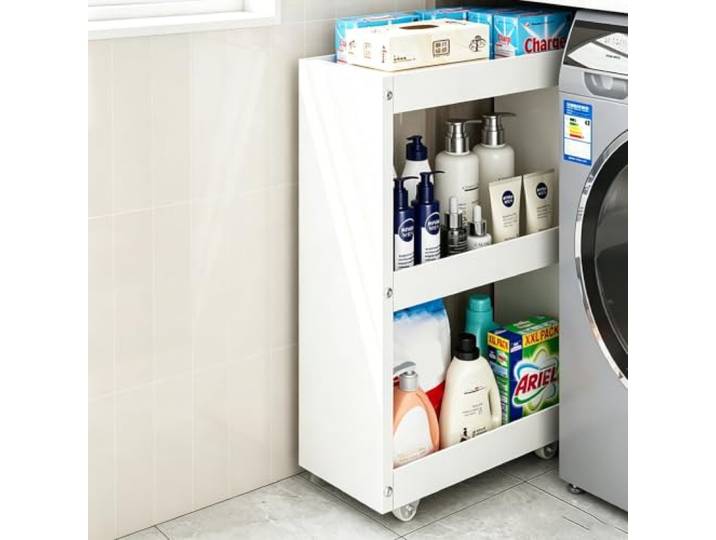 Schmales Küchenregal mit Rollen, Nischenwagen für Küche, Bad & Haushalt Platzsparendes Design, Robuste Bauweise, Mobile Aufbewahrung, Vielseitig Einsetzbar(WHITE,3Tier 68x55x17cm)
