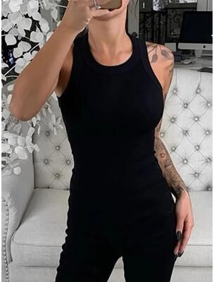 Uplifted Finds Women Ribbed Round Neck Tank Top l black