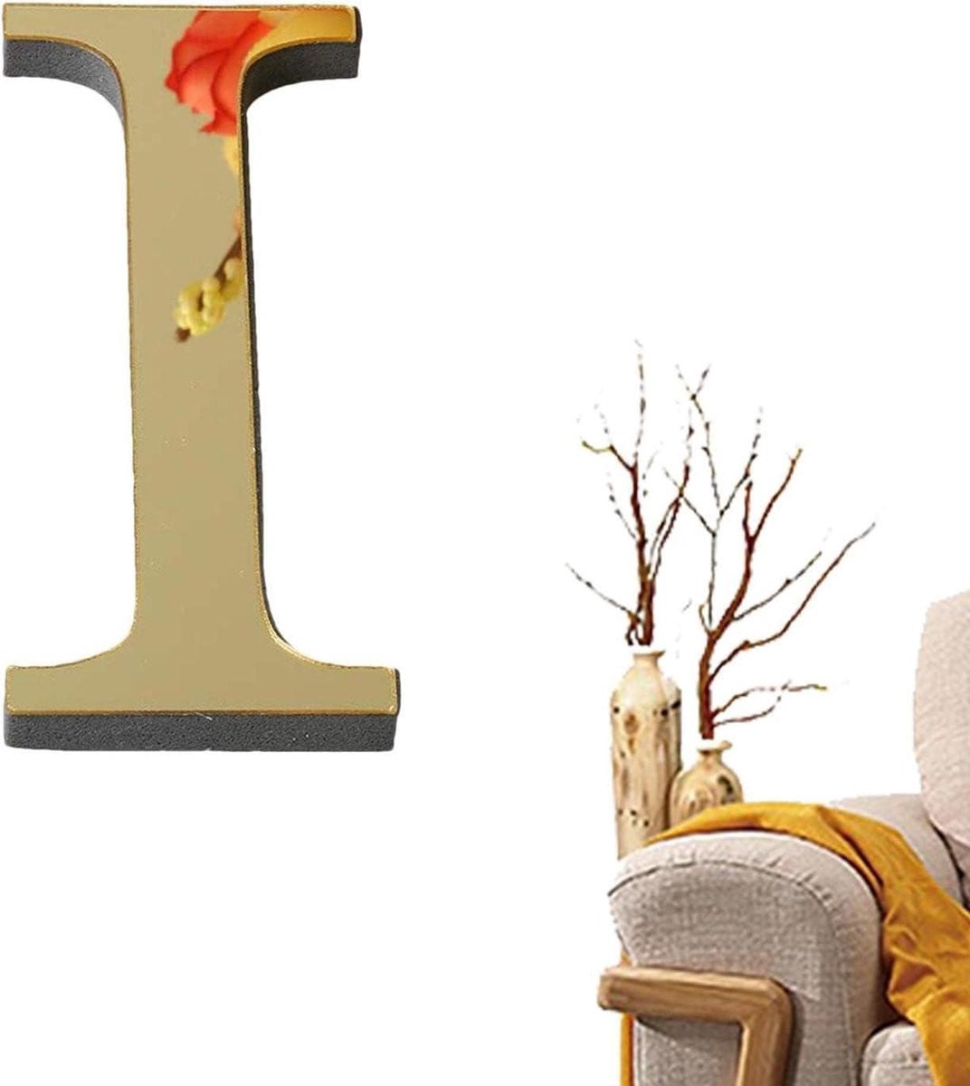 Zelfklevende Acryl Alfabet Muurstickers met Spiegel Effect in Licht Goud