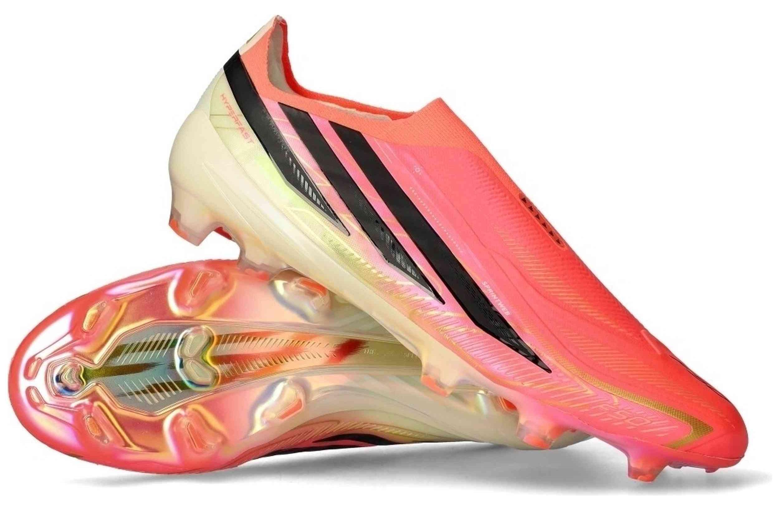 Fußballschuhe Adidas F50 Hyperfast Elite Laceless Firm Ground Soccer Cleats "Solar Turbo / Core Black / Gold Metallic" für Unisex