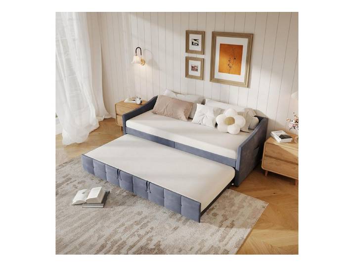 LuxusKollektion Schlafsofa Schlafsofa 90x200cm Samt Grau, 1 Teile